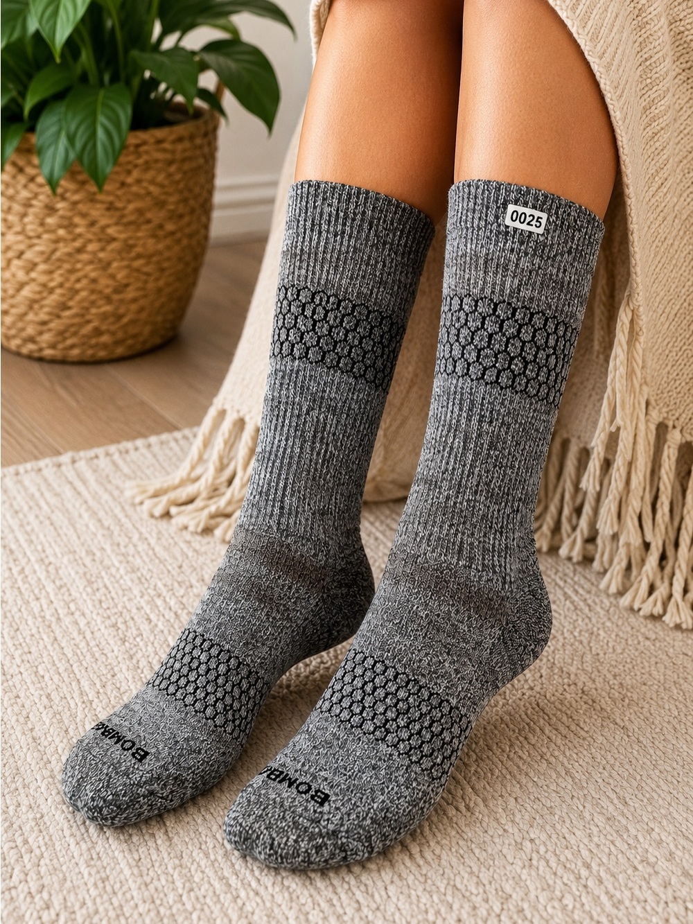 Bombas Gray Marled Calf Socks Large Unisex New